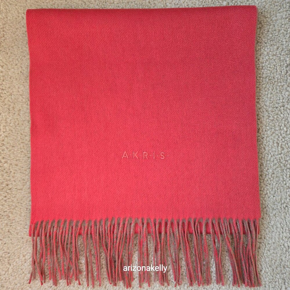 NWOT Arkis Cashmere Luxury Two-Tone Fringed Scarf Pink and Tan - Picture 9 of 15